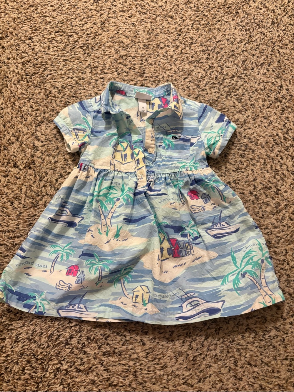Vineyard Vines baby Girls Light Blue Tropical Polo Dress